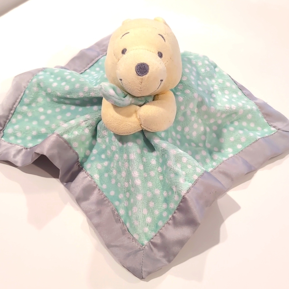 Disney Baby Winnie The Pooh Green Security Blanket Lovey Grey